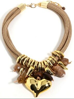 Gold Chunky Heart Pendant Statement Necklace